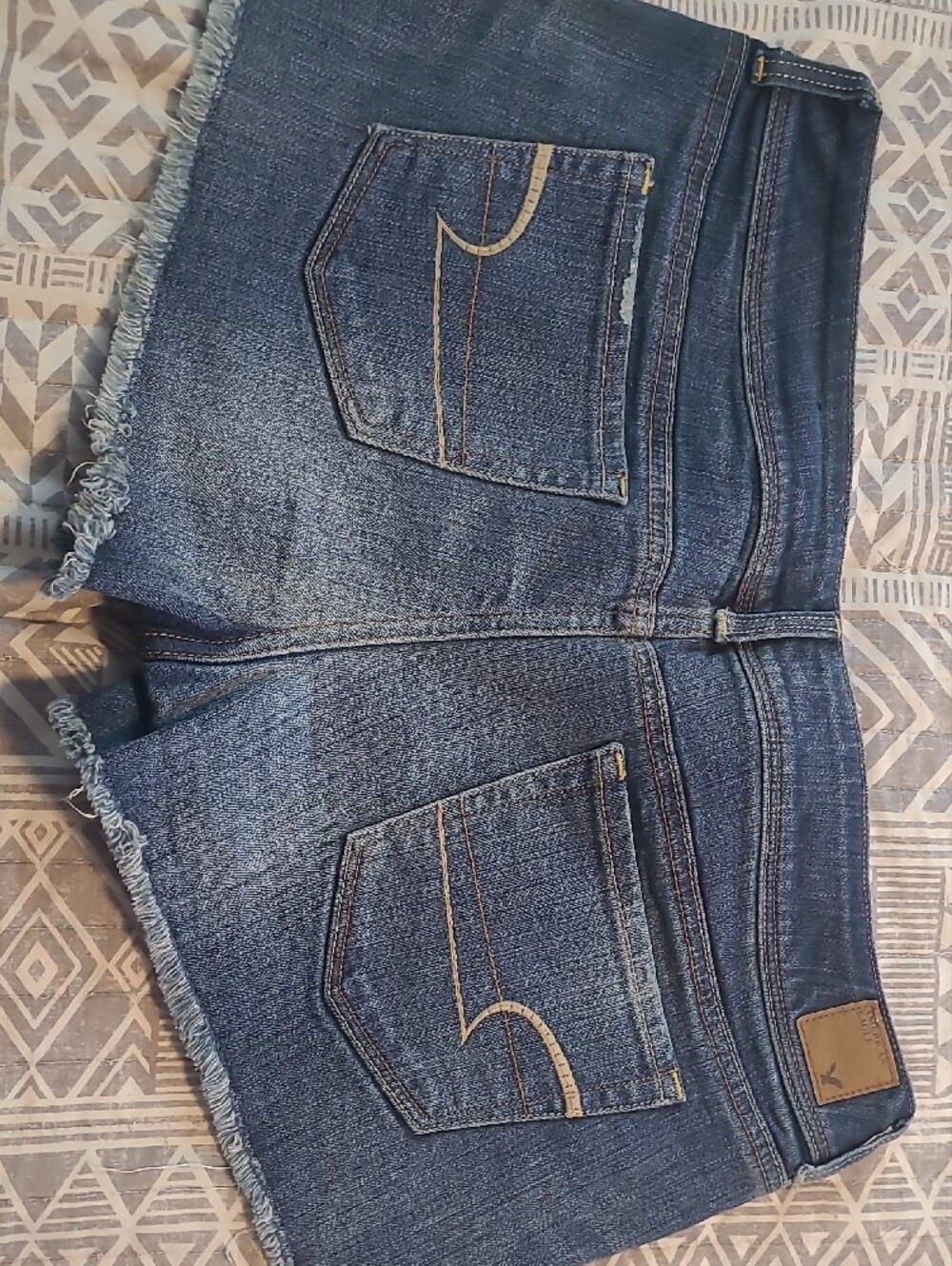 American Eagle Outfitters Dark Blue Distressed Denim Cutoff Shorts - Picture 3 of 4